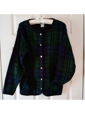 Tally Ho Cardigan Sweater Black Dark Blue Dark Green Women's Size 8 80s
